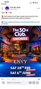 Over 30s night Envy nightclub swords - 4 tickets