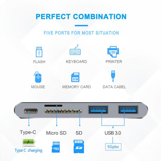 Rocketek Mini Doc Combo USB 3.0 Hub & SD/TF Card Reader Aluminum Alloy (Brand New/Warranty)
