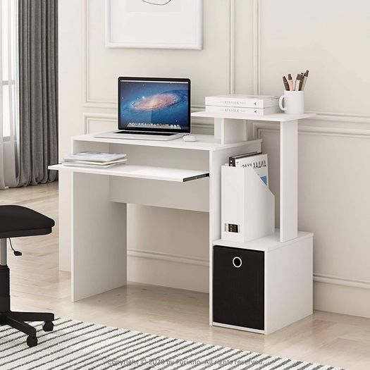 NEW SALE | Multipurpose Home Office Computer Writing Desk, Computer Desk, Study Desk, w/Bin, White/Black, 100.1 (W) x 86.6 (H) x 39.9 (D) cm