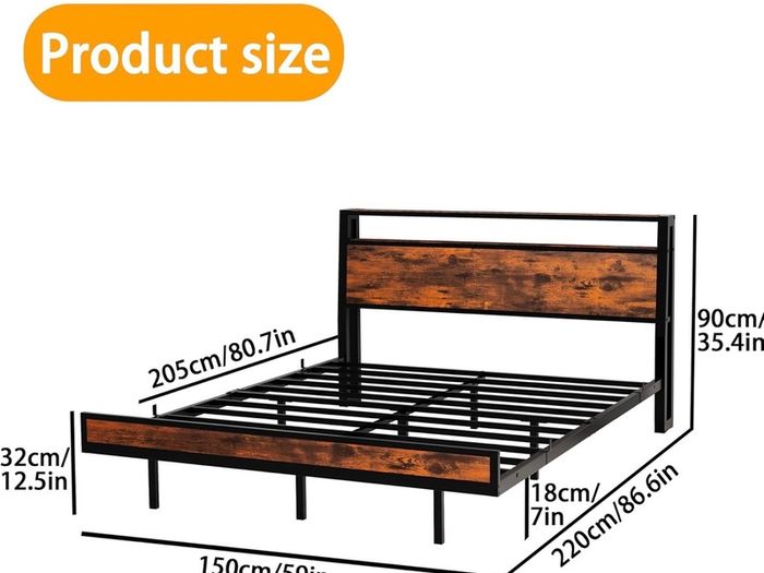 Floating Bed Frame King Size with Charging Station and LED Lights, Wood Headboard with Storage Shelves