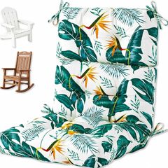 Outdoor Seat Cushion Replacement, Waterproof Thicked 112x53.3x10 cm Garden Adirondack Chair Cushions with Ties, High Back Rocking Chair Pad for Patio Furniture, Yellow-Green Leaf