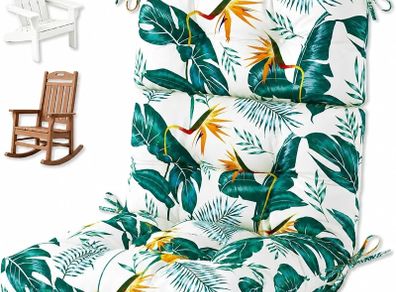 Outdoor Seat Cushion Replacement, Waterproof Thicked 112x53.3x10 cm Garden Adirondack Chair Cushions with Ties, High Back Rocking Chair Pad for Patio Furniture, Yellow-Green Leaf