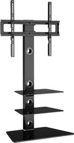 TV Floor Stand with 3 Tempered Glass Shelves for 30-65 inch LED OLED LCD Plasma Flat Curved Screens Height Adjustable Max. VESA 600x400mm up to 40KG
