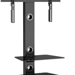 TV Floor Stand with 3 Tempered Glass Shelves for 30-65 inch LED OLED LCD Plasma Flat Curved Screens Height Adjustable Max. VESA 600x400mm up to 40KG