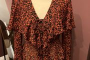 Topshop Animal Print Tie Front Peplum Top UK6