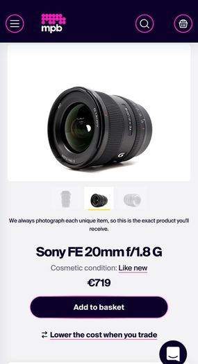 20mm f1.8 sony G e mount fe mint