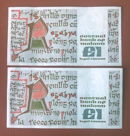 Two irish one pound punt notes