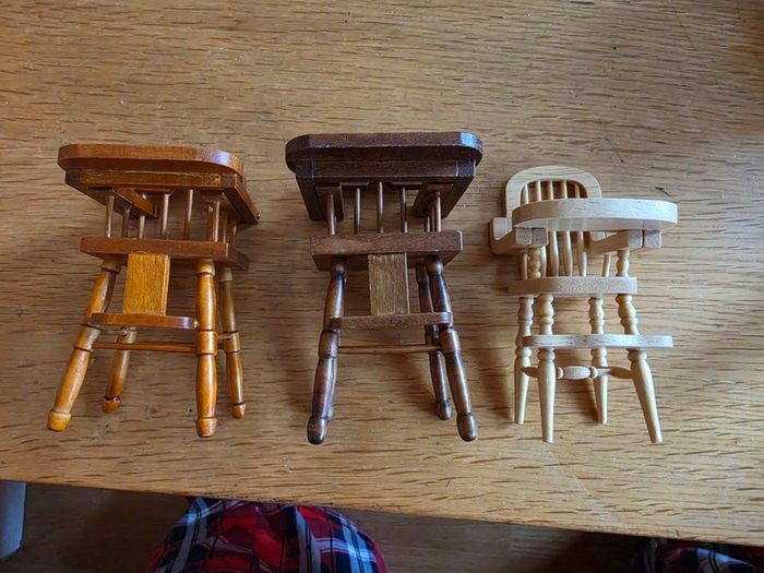 Dolls house furniture for nursery, cradles, highchairs and more