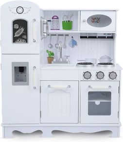 Children's Play Kitchen with Light and Sound Wooden Children's Play Kitchen with Water Dispenser in White