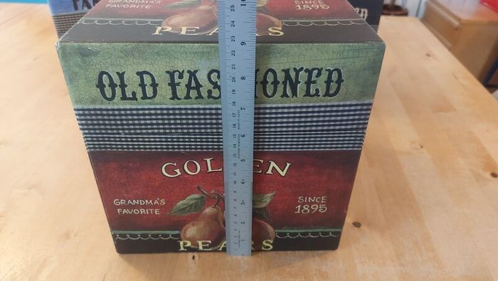 Fabulous Set of Three Large Graduated Stackable Nesting Storage Boxes by Quality Manufacturer Bob's Boxes/Lang Paper Co. with "Fancy Fruits" Artwork by Kimberly Poloson