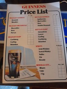 Original Guinness Price List 1980's