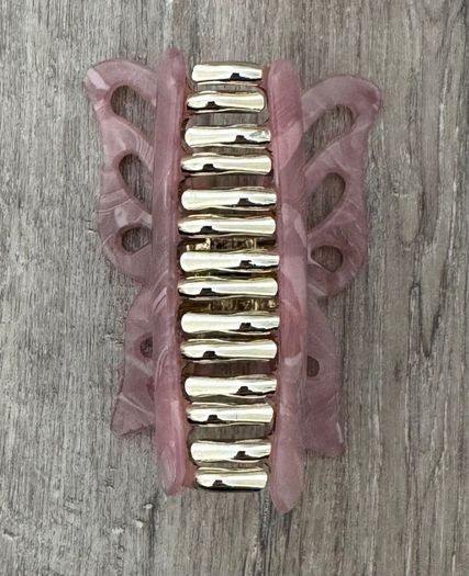 Marbled Pink with Gold Long Butterfly Claw Clip