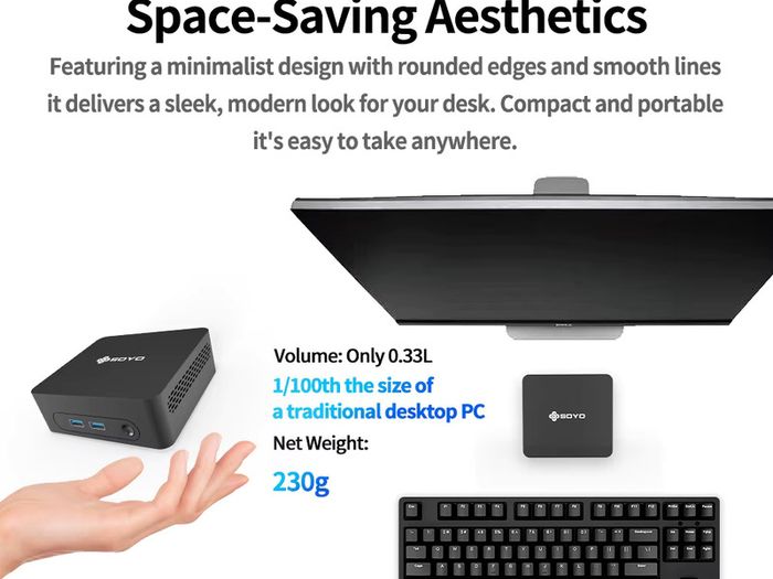 SOYO Y5 Mini PC Intel I3-4030U Processor 8GB RAM 128GB SSD Windows 10 PRO Bluetooth WIFI5 Supports 4K Display Mini Computer