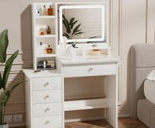 Dressing Table with LED Mirror and Adjustable Lights, 90cm White Vanity Desk
