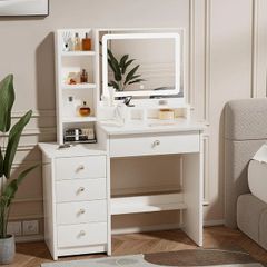 Dressing Table with LED Mirror and Adjustable Lights, 90cm White Vanity Desk