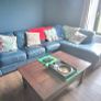 L shaped Navy Leather Sofa Image 2