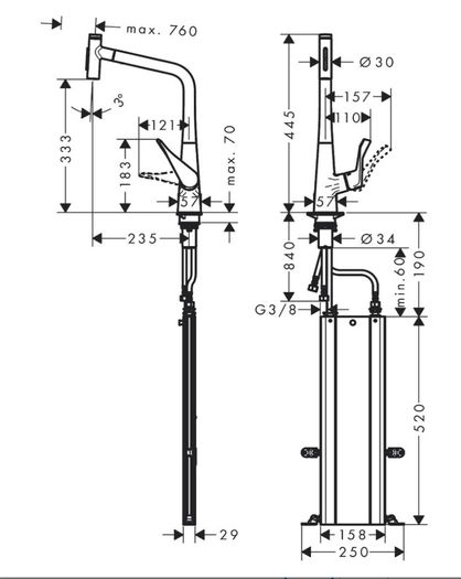 Hansgrohe 73816000 Kitchen Tap, Hose Box, Selectable Swivel Range, Pull-Out Spray, Chrome, Spout height 32 cm