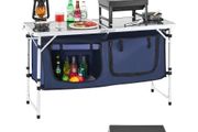 Camping Kitchen Table, Folding Outdoor Cooking Table, 3 Adjustable Height, Aluminum Lightweight Portable Cook Station