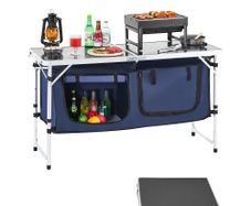 Camping Kitchen Table, Folding Outdoor Cooking Table, 3 Adjustable Height, Aluminum Lightweight Portable Cook Station