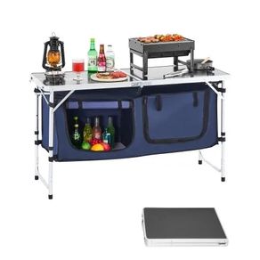 Camping Kitchen Table, Folding Outdoor Cooking Table, 3 Adjustable Height, Aluminum Lightweight Portable Cook Station