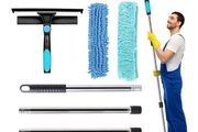 Window Cleaning Equipment with Extension Pole 70in 180 Rotatable Squeegee &amp; Microfiber Scrubber,176cm Professional Window Cleaning Kit for High Windows, Shower Glass, Car and Mirror