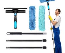 Window Cleaning Equipment with Extension Pole 70in 180 Rotatable Squeegee & Microfiber Scrubber,176cm Professional Window Cleaning Kit for High Windows, Shower Glass, Car and Mirror