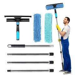 Window Cleaning Equipment with Extension Pole 70in 180 Rotatable Squeegee & Microfiber Scrubber,176cm Professional Window Cleaning Kit for High Windows, Shower Glass, Car and Mirror