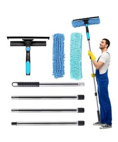Window Cleaning Equipment with Extension Pole 70in 180 Rotatable Squeegee & Microfiber Scrubber,176cm Professional Window Cleaning Kit for High Windows, Shower Glass, Car and Mirror