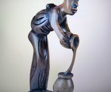 Hand-Carved Ebony Wood Statuette of Mother and Child, 'Afia Maame' Ghana Africa