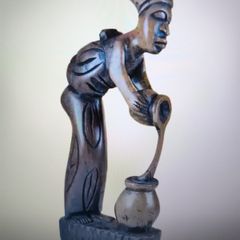 Hand-Carved Ebony Wood Statuette of Mother and Child, 'Afia Maame' Ghana Africa