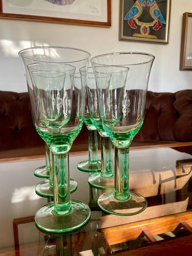Tall Vintage Artisan Green Wine Water Glasses Sweden 1990s