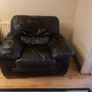 2-1 real leather, chocolate  brown couch and armchair. Image 3