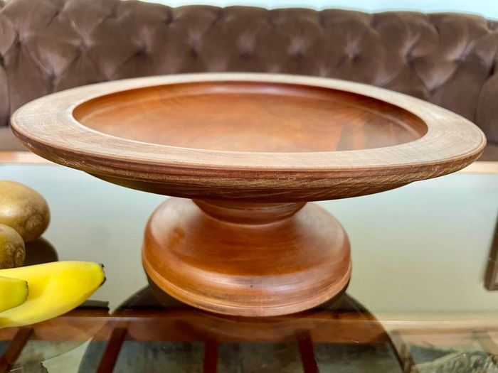 Vintage MCM Wood Fruit Pedestal Bowl Tazza