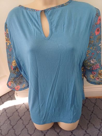 Oasis Blue 3/L Floral Blouse in Size L