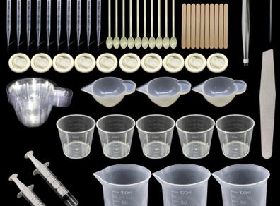 66 PCS Epoxy Resin Tools Kit, Silicone Mold Tool Included Measuring Cup, Silicone Mixing Cups, Tweezers with Mixing Sticks, Dropping Pipette, Finger Cots, Sanding Strip for Jewelry DIY (FREE POSTAGE)