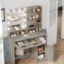 Vanity Desk with Mirror and 10 LED Lights, Makeup Vanity with 3 Shelves & 4 Open Compartments, Dressing Table with 2 Drawer & Cabinet, 3 Adjustable Lighting Brightness,Greige Image 4