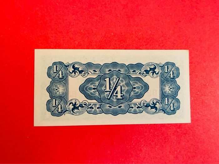 Japanese  Invasion  Money  BURMA  1/4 RUPEE  1942 WORLD WAR 11 ( Uncirculated )