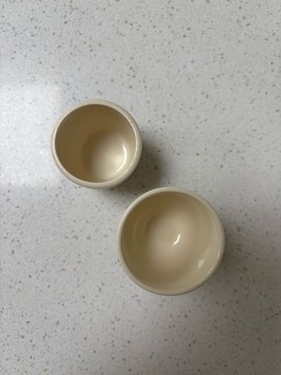 Set of 2 Ceramic Egg Cups Red Polka Dot & Blue Striped