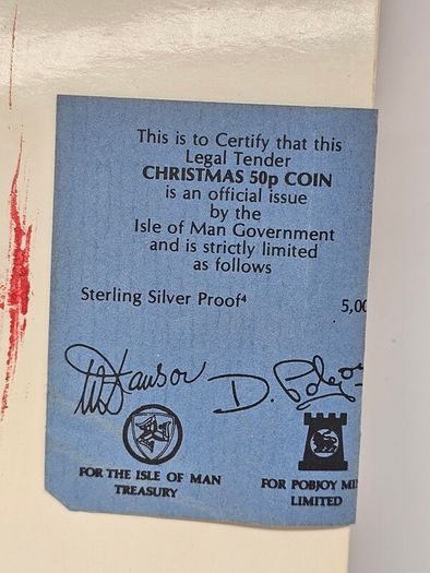 Isle of Man 1984 Silver Proof Christmas 50p Coin in Original Folder