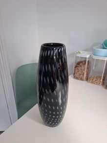Tall black & white spotted glass Vase
