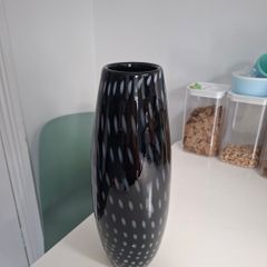Tall black & white spotted glass Vase