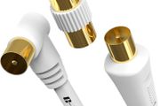 1m TV Aerial Cable with Right Angle Plug Adapter - Coaxial Satellite Cable, TV Antenna AV Lead Male to Male, RF Connector Coax Extension Gold for FreeView