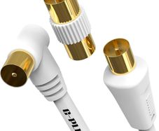 1m TV Aerial Cable with Right Angle Plug Adapter - Coaxial Satellite Cable, TV Antenna AV Lead Male to Male, RF Connector Coax Extension Gold for FreeView