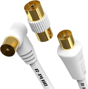 1m TV Aerial Cable with Right Angle Plug Adapter - Coaxial Satellite Cable, TV Antenna AV Lead Male to Male, RF Connector Coax Extension Gold for FreeView