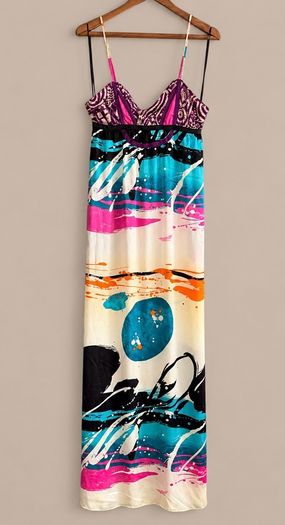 Custo Barcelona 90% Silk Statement Maxi Dress Approx Uk 10