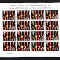 2007 Ireland 300th Anniversary of the Registry of Deeds Act Commemorative Stamp Sheetlet Plate 1B1B1B1B Fine Used with Dublin cancel of 10th July 2007 (First day of issue)