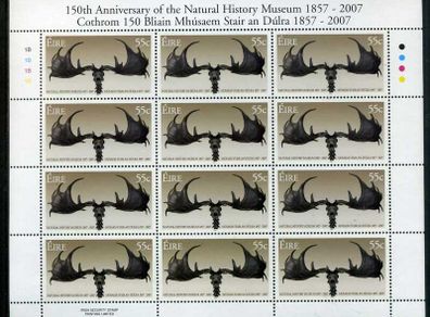 2007 Ireland 150th Anniversary of the National History Museum Commemorative Stamp Sheetlet Plate 1B1B1B1B Mint Never Hinged (MNH)