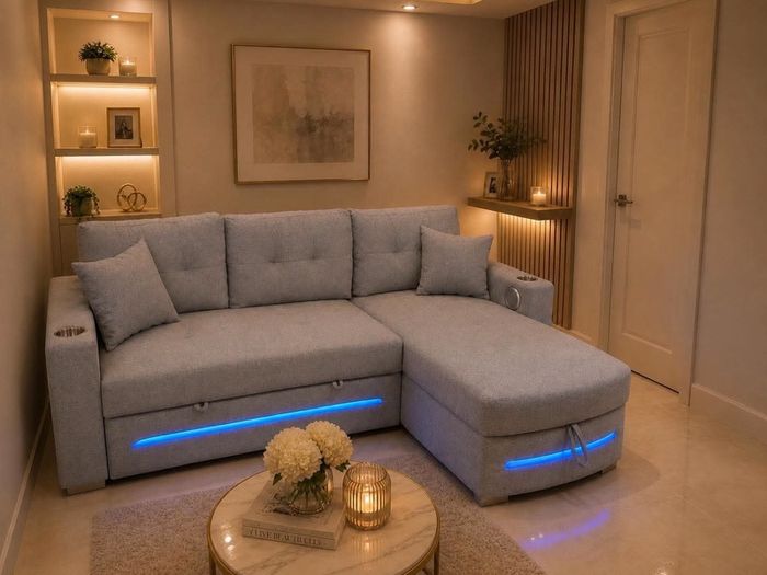 New Dallas Grey & Beige Fabric Electric Sofa Bed