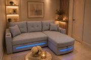 New Dallas Grey &amp; Biege Fabric Sofa Bed With Storage