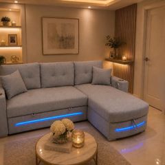 New Dallas Grey & Biege Fabric Sofa Bed With Storage